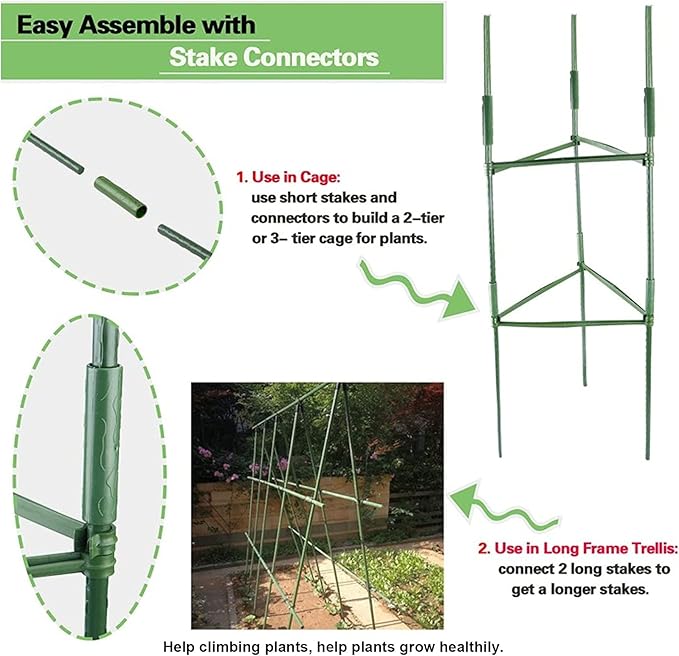 12PCS Plant Stake Connector, Garden Plant Support Stake Joint Connectors for Climbing Plants Frame Stakes Pipe Connector Set Material for Garden Trellis Frame Greenhouse Support Rod Holder