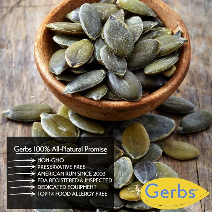 Gerbs Raw Pumpkin Seed Kernels 1 lb. | North American Grown, No Artificial Additives, Resealable Bag | Mild & Crunchy Texture | Top 14 Allergen-Free