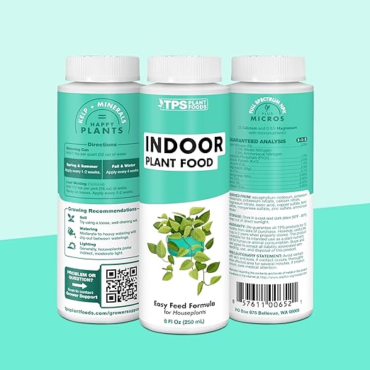 Indoor Plant Food – Liquid Fertilizer for Houseplants, New Growth, Greener Leaves, and Strong Roots, 8oz
