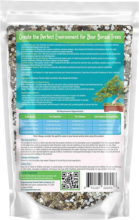 GARDENWISE Zen Garden Bonsai Soil Mix – Fast-Draining & Organic for Junipers, Pines, and Drought-Tolerant Bonsai Trees – Handcrafted in The USA with Japanese Akadama & Pumice (3 quarts)