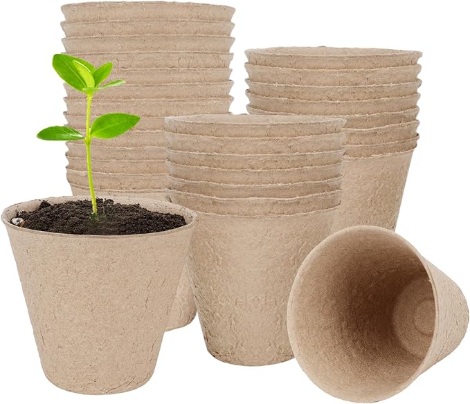 TAOLABV 30 Packs Peat Pots, 3.1 Inch Seed Starting Pots Without Drainage Holes, Biodegradable Round Nursery Pot, Starting Seeds of Vegetables, Herbs, and Flowers