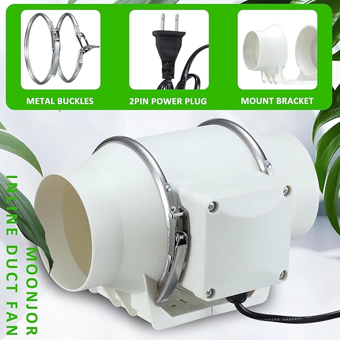 4inch Inline Duct Fan, Inline Ventilation Exhaust Fan, 120 CFM Duct Intake Extractor Fan for Vent Bathroom, Kitchen, Grow Tent, Hydroponics, 3D Printer