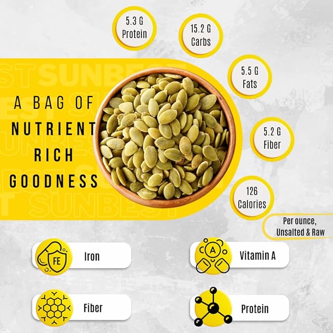 Sunbest Natural Raw Pumpkin Seeds, 2 lbs – Unsalted & Shelled – Whole Pepitas, Pumpkin Seeds to Eat – Great for Snacking, Baking & Topping – Rich in Essential Fatty Acids, Iron & Protein (32 oz)
