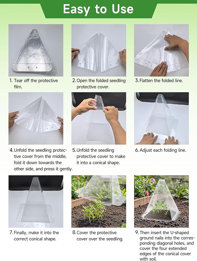 30 Pack Garden Cloches for Plants - Clear Reusable Plastic Seedling Covers with 60 Metal Stakes - Mini Greenhouse Plant Bell Covers for Frost, Sun, Pests Protection(7.8" x 11")