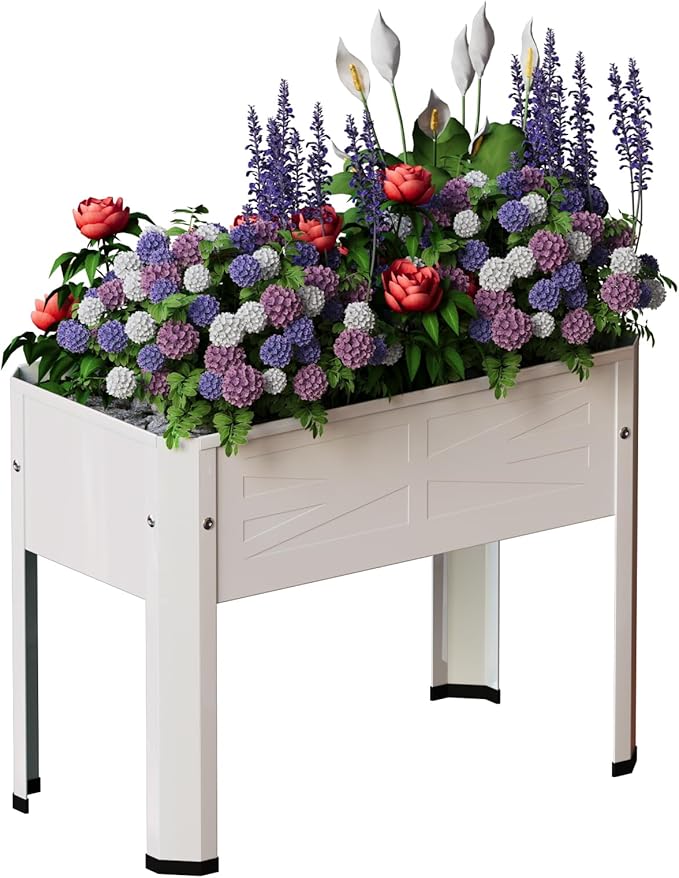 Raised Garden Bed with Detachable Legs Elevated Metal Planter Box for Growing Fresh Herbs Vegetables Flowers Succulents&Other Plants for Outdoor Backyard Patio (White)