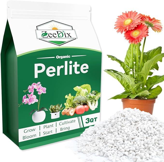 ZeeDix 3QT Organic Perlite Horticulture Soil Amendment for Plants, 3-9mm Granule Size Potted Plant Soil for Orchid Cactus Succulents Carnivorous Monstera Repotting, Indoor Outdoor Gardening