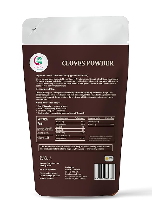 Clove Powder 4 oz – Ground Cloves Spice for Cooking, Baking & Tea – 100% Pure and Natural Cloves Powder – Finely Ground Clove for Rich Aroma & Flavor – By Yogi’s Gift®
