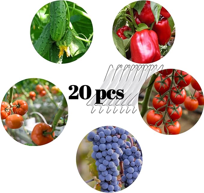 20PCS Tomato Support Hooks Plant Hooks Plant Climbing Hooks Tomato J Hooks Garden Hooks to Prevent Tomatoes from Pinching or Falling Off with 32.8FT Tomato Plant Support String Rope
