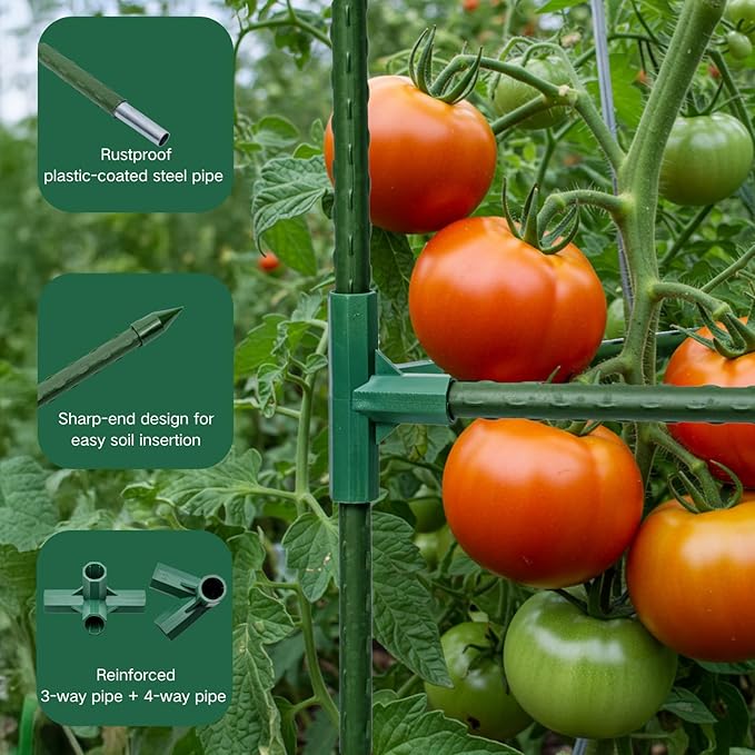 Tomato Cages for Garden&Pots, 4 Pack 50" Plant Support Trellis for Tomatoes, Cucumbers, Beans | Heavy-Duty Steel with Rust-Proof Coating | Garden Stakes for Outdoor Indoor Plants