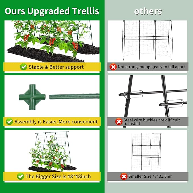 Cucumber Trellis, 50x48 inch A-Frame Garden Trellis for Climbing Plants Outdoor Support for Vegetable Vine Tomato Cucumber Trellis Raised Bed, with Netting, Green