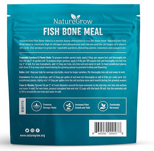 Fish Bone Meal Fertilizer-6-14-0 Natural Plant Food Source of Nitrogen and Phosphorus for Organic Gardening (12LB)