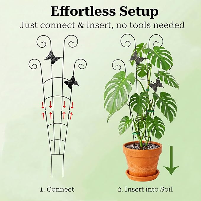 Plant Trellis Indoor Climbing Support - 2-Pack 30" Stackable Metal Garden Trelisses for Potted Monstera Hoya Pothos Vines - Rustproof Outdoor Gardening Gift for Plant Lovers