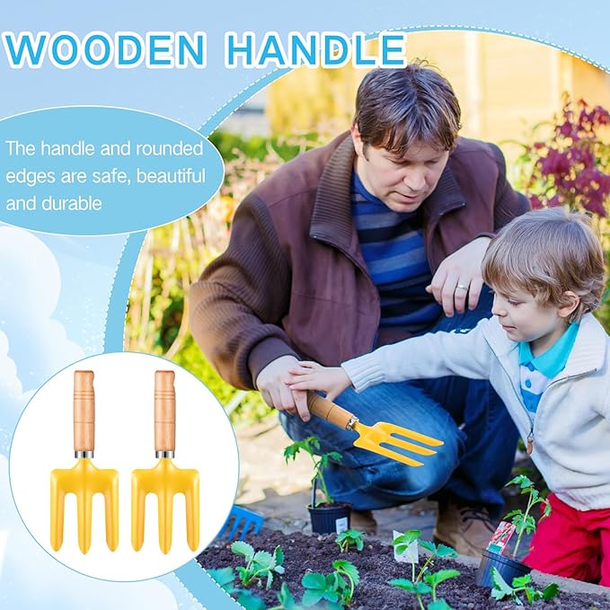 8" Kids Gardening Tools, Metal Beach Sandbox Digging Toys with Wooden Handle, Including Shovel, Rake, Fork and Trowel, Garden Sand Snow Tools for Children Gift Outdoor Gardening(48 Pcs)