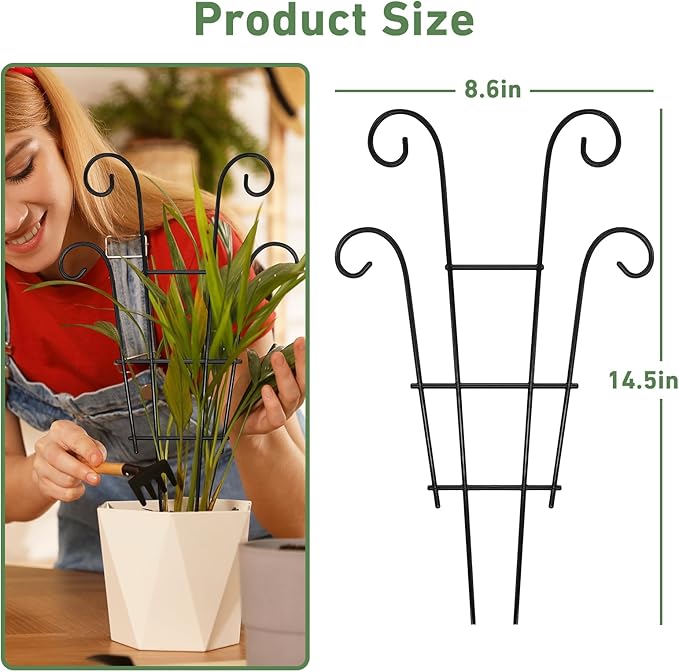 14.17in Trellis for Climbing Plants Indoor, Small Metal Plant Trellis for Potted Plants, Houseplant Trellis Plant Support for Hoya Pothos Vine, Set of 4p, Black
