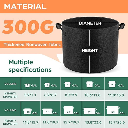 10 Pack 1 Gallon Grow Bags, Thickened Nonwoven Fabric Planter Pots with Handles, Heavy Duty 300G Garden Pots for Tomato, Potato and Vegetable