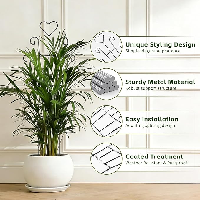 Trellis for Climbing Plants Indoor, 4 Pack 31'' Metal Plant Trellis Indoor for Potted Plants, Sturdy Plant Support Outdoor for Ivy Pothos Monstera Hoya Flower Vine, Heart Shape