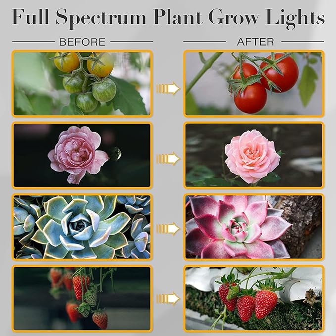 iPower LED Grow Light with Full Spectrum for Indoor Plants, Adjustable Gooseneck, 2/3 Light Modes&5/10 Dimmable Levels, 3 Auto Timing Modes, 2 Tubes, Yellow