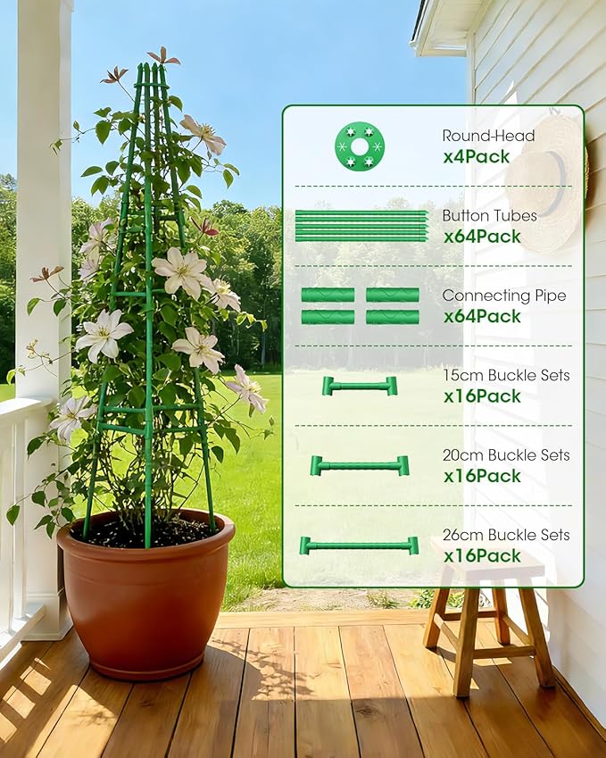 4 Pack Garden Trellis for Climbing Plants Outdoor, 6FT Plant Trellis Support for Climbing Vine, Plant Support Tower Cages Plastic Coated Metal Pipe Supports for Outdoor Indoor,Tomato cage