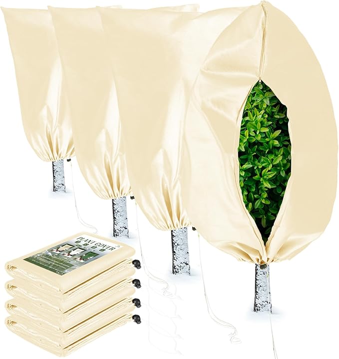 Homimp Plant Covers Freeze Protection, 4 Pack Frost Covers with Zipper Drawstring (71" x 47.3") Plant Protection Cover Bags for Outdoor Winter Frost Cold Weather Shrubs Trees Jacket Covers(Yellow)
