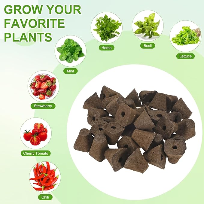 50-Pack Grow Sponges, 1.3x0.6x1.2 Inch Replacement Root Growth Sponges Seed Pods for Plant Rooting/Seed Germination/Hydroponic Gardens System Supplies, Starter Plug for Seeds