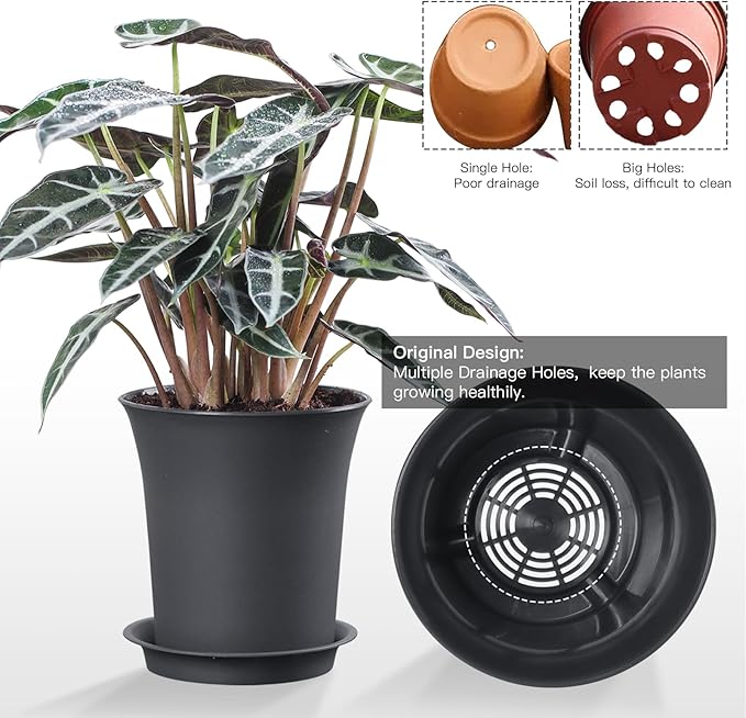 Planter Pot Sets, 6 Sizes Flower Pots with Drainage Holes and Saucers, Garden Plant Pots 3.1/3.7/4.3/4.9/5.7/7.2 Inches, for Home Garden Kitchen Decor (Dark Grey)