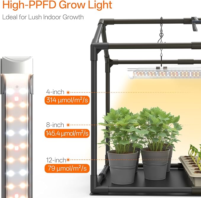 Bstrip Indoor Greenhouse with Grow Light, Mini EVA Tent with PE Base Mat, Ventilation Windows & Zippered Door, 18W Tabletop Greenhouse Light for Seed Starting with Timer, 23.8" x 15.7" x 20.5"