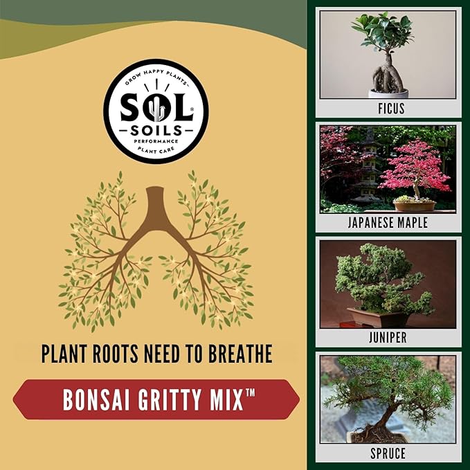 Sol Soils Bonsai Potting Mix - Fast Draining, Gritty, Peat Moss Free - 1 Quart - Pine Bark, Granite, Pumice, Calcined Clay