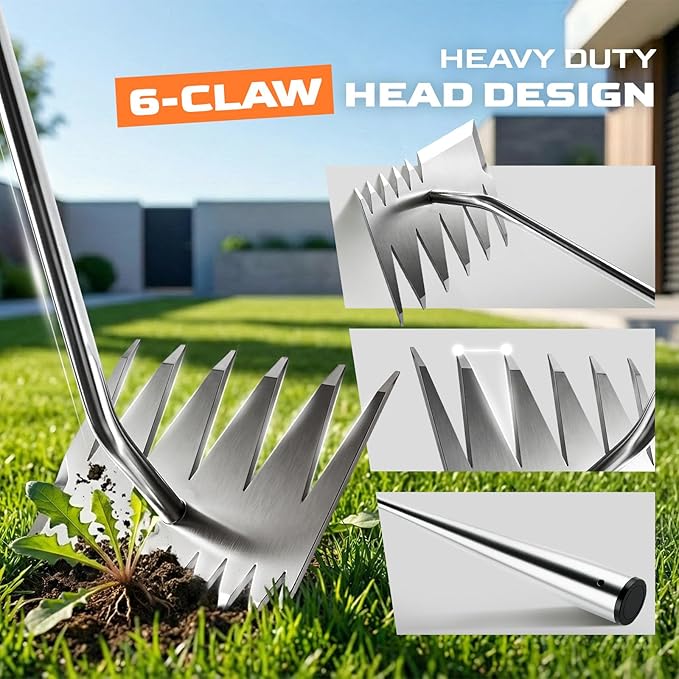 Upgraded Weed Puller Tool, 4-Tooth Stainless Steel Manual Weeder, Garden Weed Remover Tool for Vegetable Gardening Backyard Farm Planting & Weeding