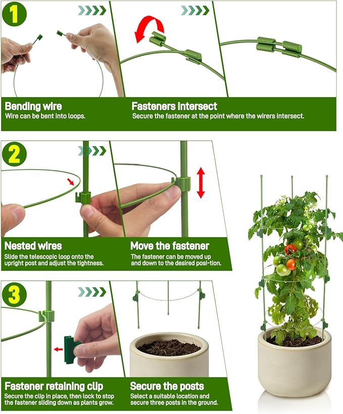 4 Pack 35.4" Tall Tomato Cages for Pots and Containers, Adjustable Tomato Plant Support with Sliding Clips, Plastic-Coated Metal Tomato Trellis Cage for Patio, Raised Bed & Garden Vegetables