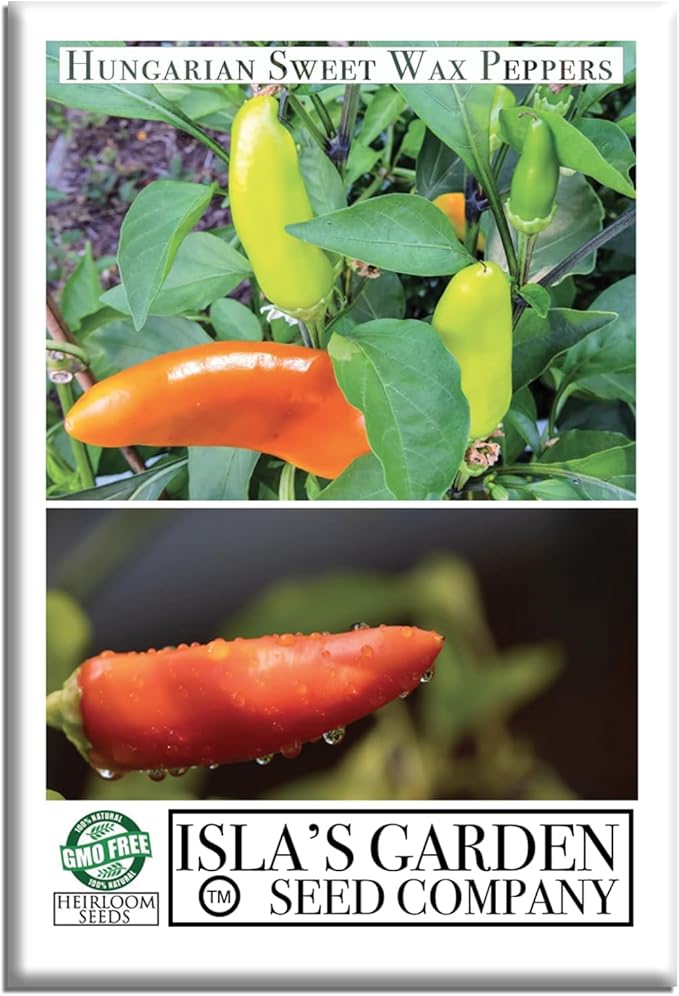 Hungarian Sweet Wax Pepper Seeds (Capsicum annuum) – 100+ Heirloom Non-GMO Seeds by Isla's Garden Seeds, Mild and Flavorful Peppers, Ideal for Fresh Eating, Pickling & Cooking, Great Gardening Gift