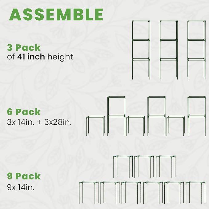 Square Tomato Cage - Large Trellis Stakes and Plant Support Structures for Vegetables and Climbing Plants - Tall Tomato Cages for Garden, Pots, Raised Garden Bed Outdoor Supplies (3 Pack - Up to 41")