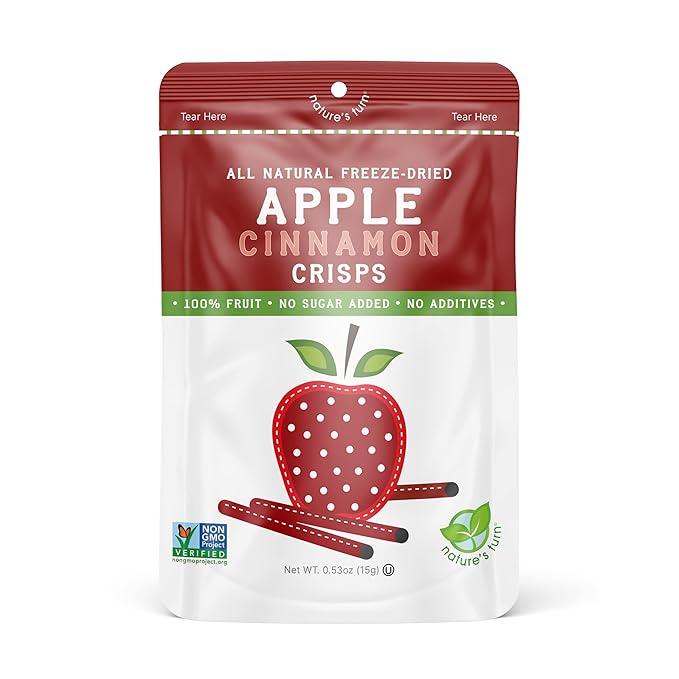 Nature’s Turn Freeze-Dried Apple Cinnamon Crisps – Healthy, Gluten-Free, Crispy & Delicious, Plant-Based Snack, Ideal for Cereal, Smoothies, School Lunches, & On-the-Go, Bags of 12 (0.53 oz Each)