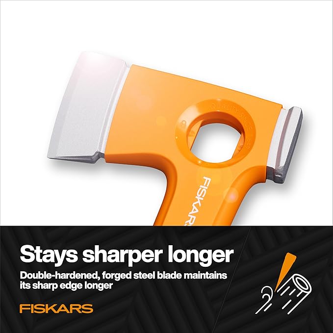 Fiskars X13 Ultralight Hiking Axe 13", Ultra-Sharp Forged Steel Blade for Efficient Chopping & Camping, 15% Lighter High-Visibility Orange FiberComp Handle Drives Tent Stakes, Sheath Included