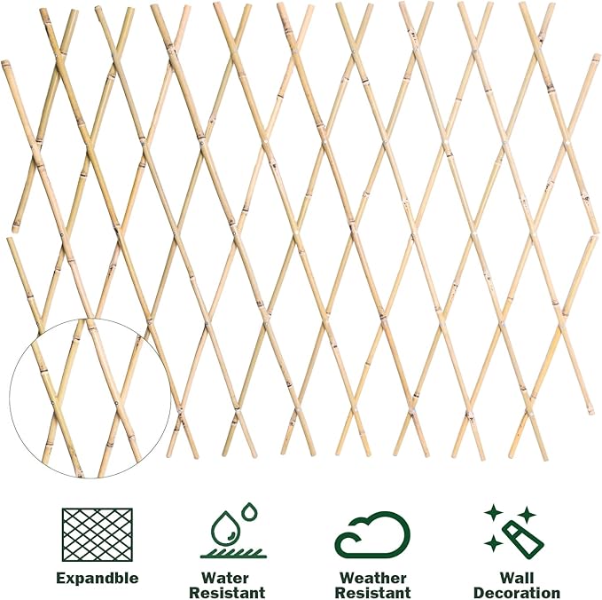2 Pcs 48x72 Inch Expandable Bamboo Trellis, Garden Lattice Fence, Expandable Fence for Climbing Plants, Vines & Ivy,Pet & Dog Barrier