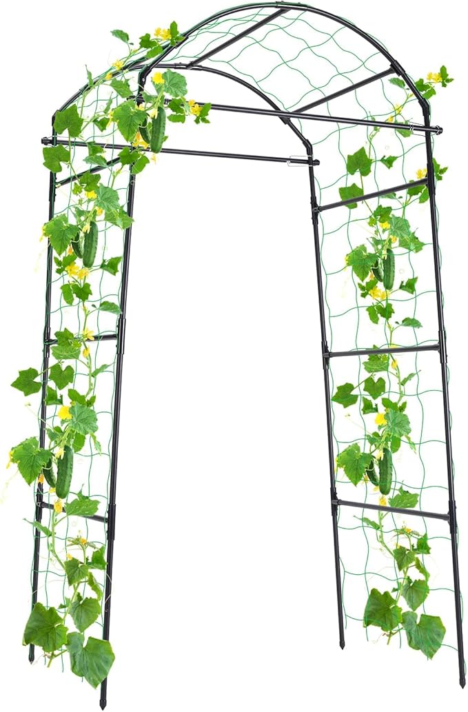 Cucumber Trellis, 6.7ft Tall Garden Arch Trellis for Climbing Plants Outdoor Arbor Support Vine Vegetable Tomato Bean Pea Grape Squash Pumpkin Cucumber Raised Bed, Lightweight, Black