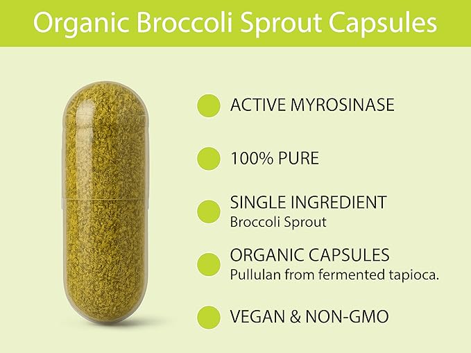 KOYAH - Organic Broccoli Sprout Capsules – Freeze-Dried Whole Broccoli Sprouts – 3rd Party Tested for Active Myrosinase & Glucoraphanin (Sulforaphane Glucosinolate) - 150 Capsules