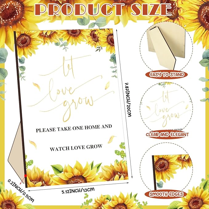Ireer 301 Pcs Sunflower Wedding Favors for Guests Set Include 1 Wooden Sign 100 Let Love Grow Seed Packets Self Adhesive Wedding Envelopes 100 Let Love Grow Cards 100 Bags for Guest Bridal Shower