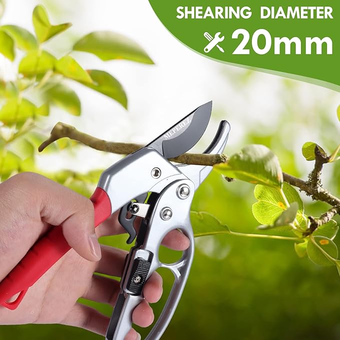MEPEREZ Ultra Sharp Germany Steel Pruning Shears - Cuts 3X Easier, Weak Hand Arthritis Snips, Rust-Resistant, Effortlessly 1-Inch Cut Capacity Garden Scissors, Ergonomic Handle (Red)