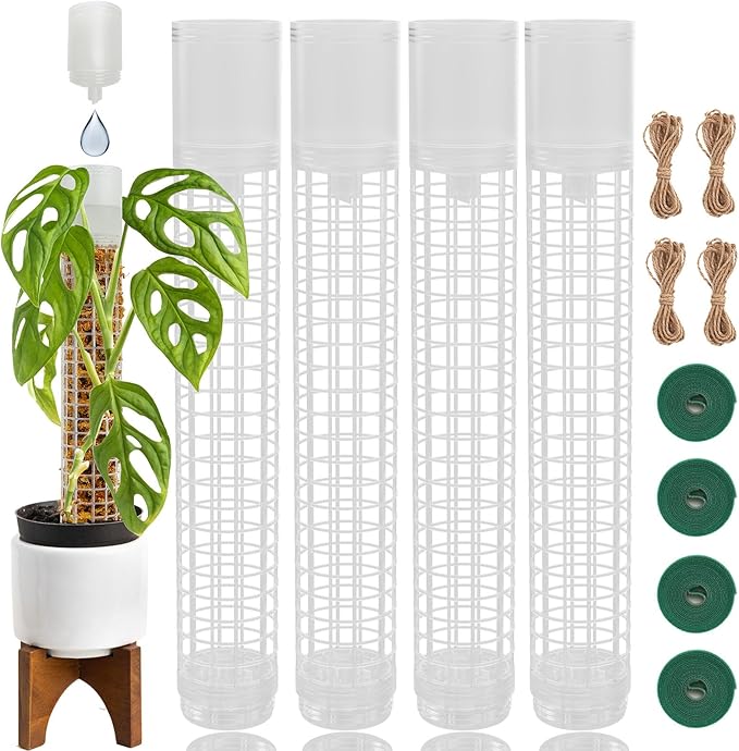 Jegu Self-Watering Moss Pole for Monstera Plant Support, 18.8 Inch Stackable Plastic Moss Pole for Climbing Plants. (4PACK-Large)