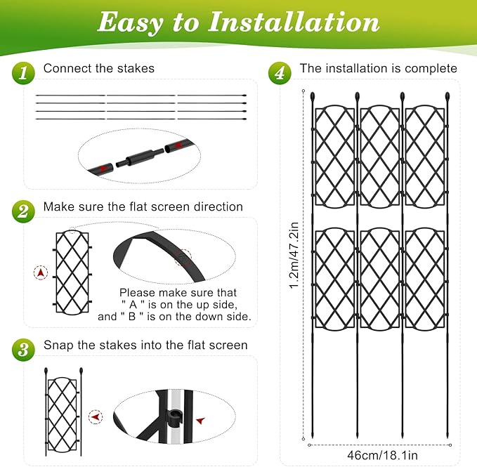 Garden Trellis for Climbing Plants Outdoor, 4FT Tall Plant Support Trellis Cage for Indoor Potted Plants, Plant Trellises Frame for Vines, Flowers, Vegetable, Rustproof Lattice Grid Panels