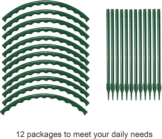 12 Pack Plant Support for Indoor and Outdoor Small Plants，Half Round for Potted Plants, Plastic Ring Flower Stakes with 20Pcs Plant Garden Clips
