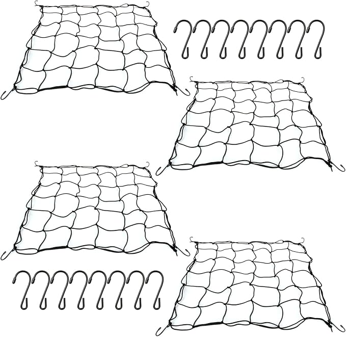 4PCS Grow Tent Net, Flexible Net Trellis Fits 4x4ft and More Size, Stretchy Trellis Netting with Hooks for Garden Balcony Yard Plants Growing and Climbing, Black