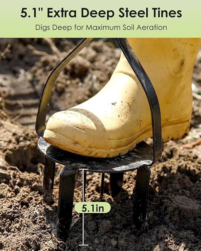 Hand Tiller for Gardening, 40 Inch Manual Soil Tiller with 8 Sharp Steel Teeth, Ergonomic T-Handle Garden Cultivator for Lawn, Planting, Tilling & Aerating