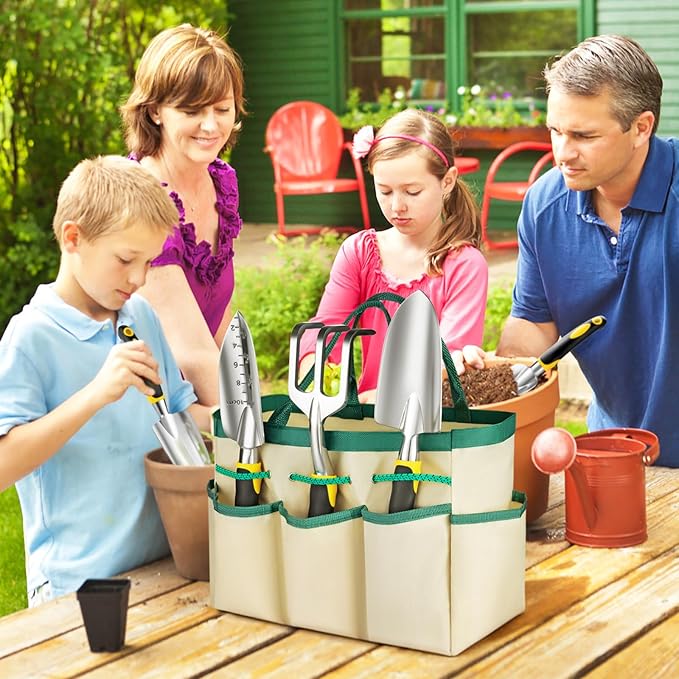 Garden Tools, Ergonomic Gardening Tools, Gardening Hand Tools Aluminum Alloy Material, 7-piece an Ideal Gardening Gift for Women, Men and Parents, Yellow