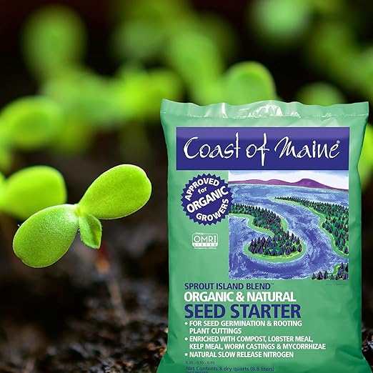 Coast of Maine Organic & Natural Sprout Island Blend Seed Starter - Seed Germination & Root Plant Cuttings w/Composted Manure, Mycorrhizae, Worm Castings & Kelp - Enhanced Drainage (8 Qt)
