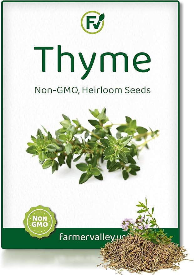 Thyme Seeds for Planting Home Garden Herbs - Non-GMO, Heirloom, Untreated, and USA Grown Variety - Individual Pack of 200+ Heirloom Seeds, Suitable for Outdoors, Indoors, and Hydroponics