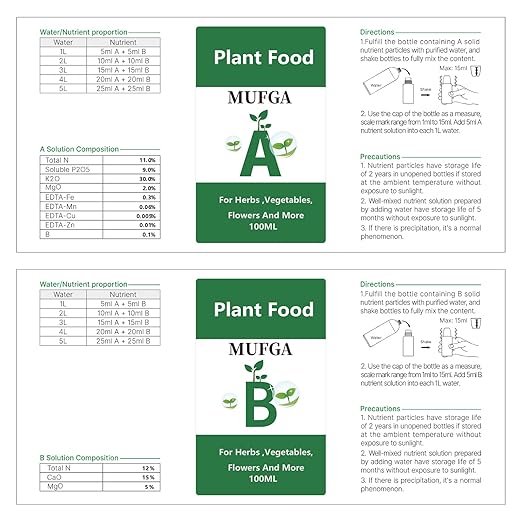 Hydroponic Nutrient Plant Food Supplies - MUFGA Suitable for Both Hydroponics Growing System and Soil Planting, Compatible with All Indoor Herb Garden Plants Accessories