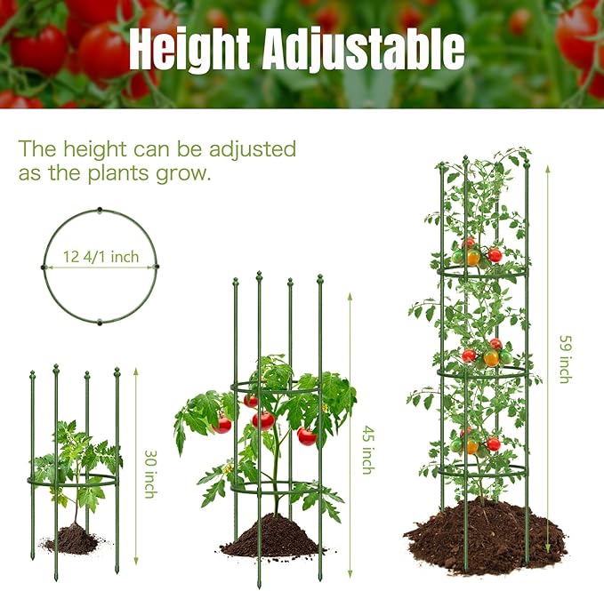 joyhalo 2 Pack Tomato Cage for Garden, Up to 59 Inch Heavy-Duty Tomato Trellis, Height Adjustable Garden Trellis for Climbing Plants Vegetables Flowers Cucumber Peony
