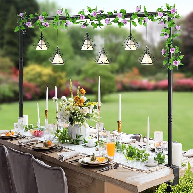 Over The Table Rod Stand with Clamps Adjustable 31"-110" Length 31"-64" Height, Table Balloon Arch Stand for Wedding Valentine Engagement Party, Black Table Arch Frame Hanging Decor Rod