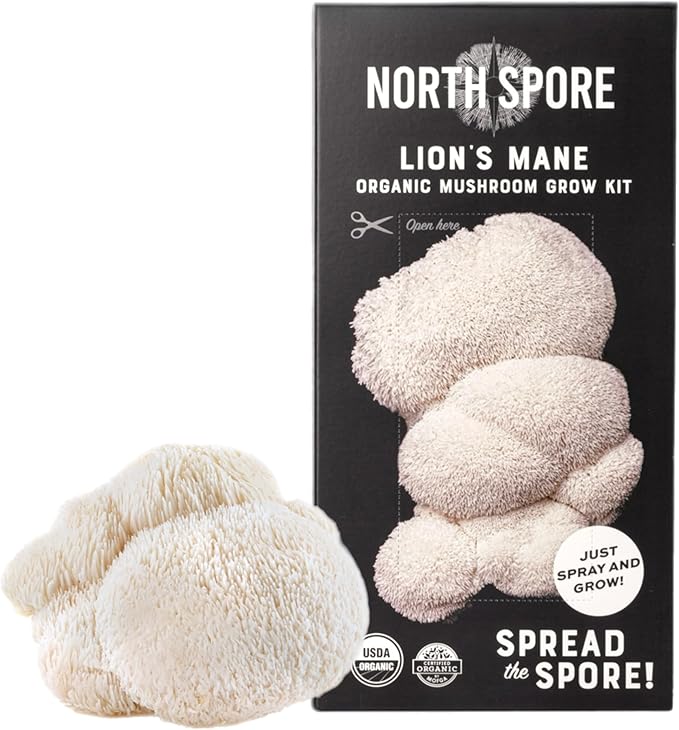 North Spore Organic Lion's Mane Mushroom Spray & Grow Kit (4 lbs) | USDA-Certified Organic, Non-GMO, Beginner-Friendly & Easy to Use | Handmade in Maine, USA